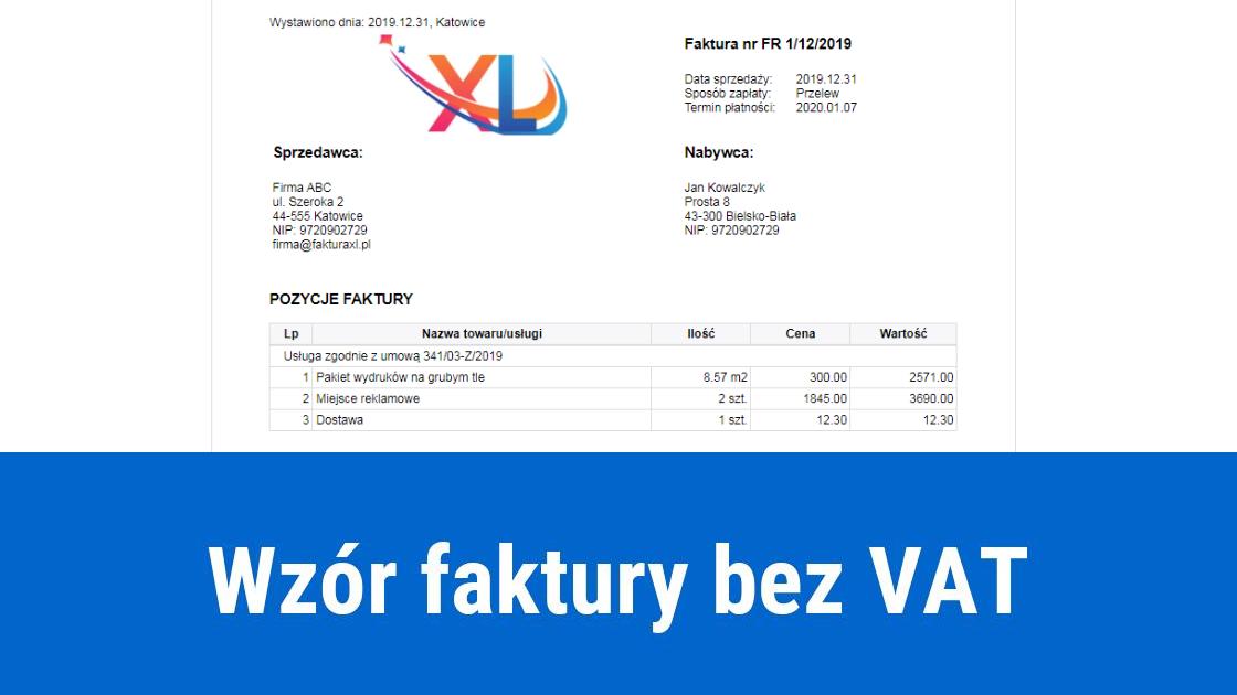 Faktura bez VAT, wzór faktury