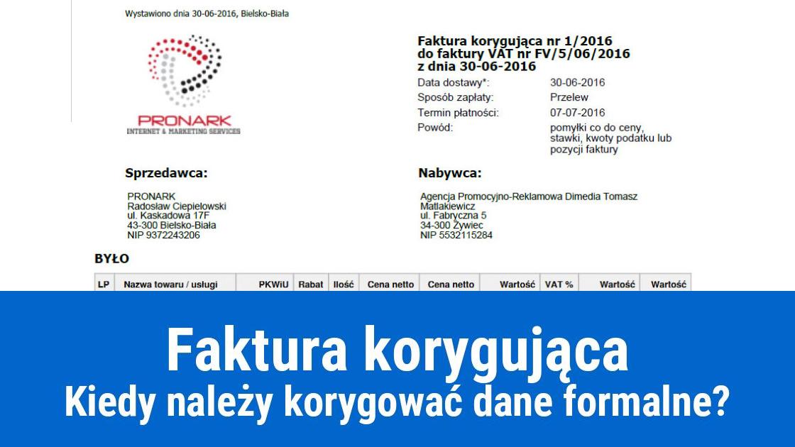 Faktura korygująca dane formalne