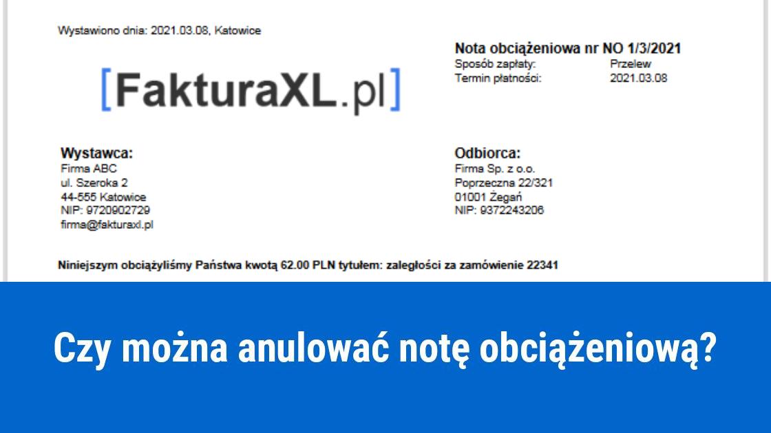 Jak anulować notę obciążeniową?