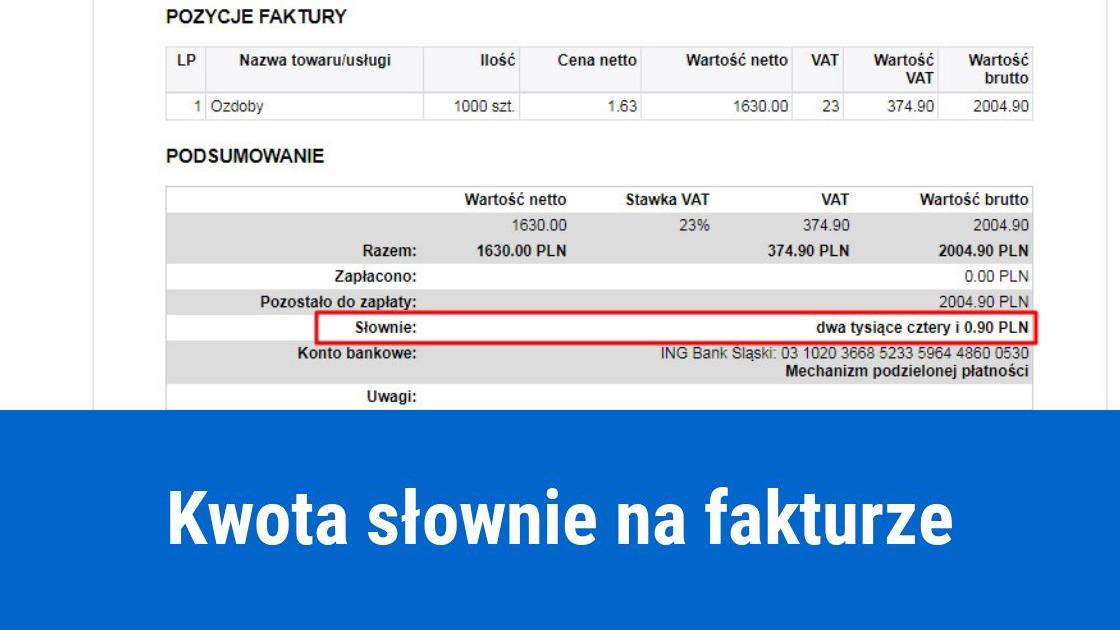 Kwota słownie na fakturze