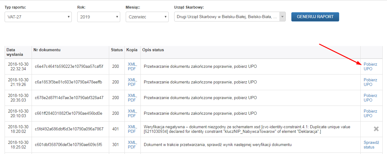 Pobieranie UPO deklaracji VAT 27