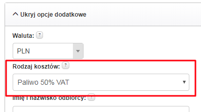 paliwo 50% VAT, 75% kosztów