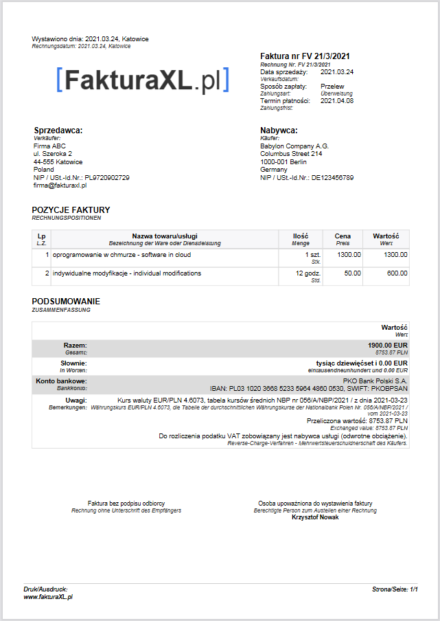 faktura eksport usług vat-ue 28b wzór