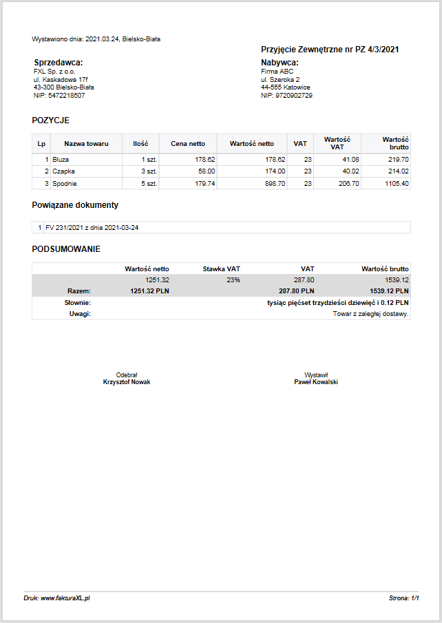 przyjęcie zewnętrzne wzór