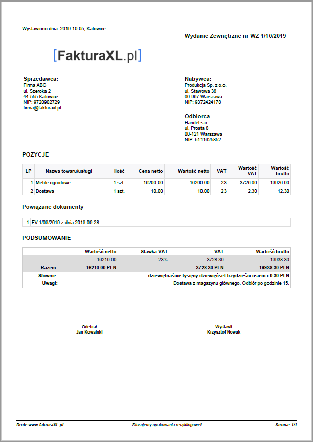 wydanie zewnętrzne wzór